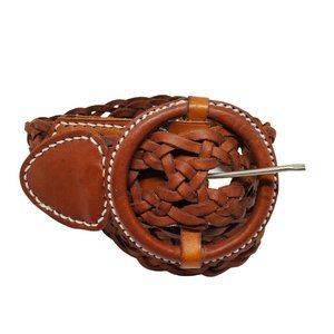 James Halbert Womens Braided Leather Belt Sz S Brown Adjustable 2.25” Wide Boho